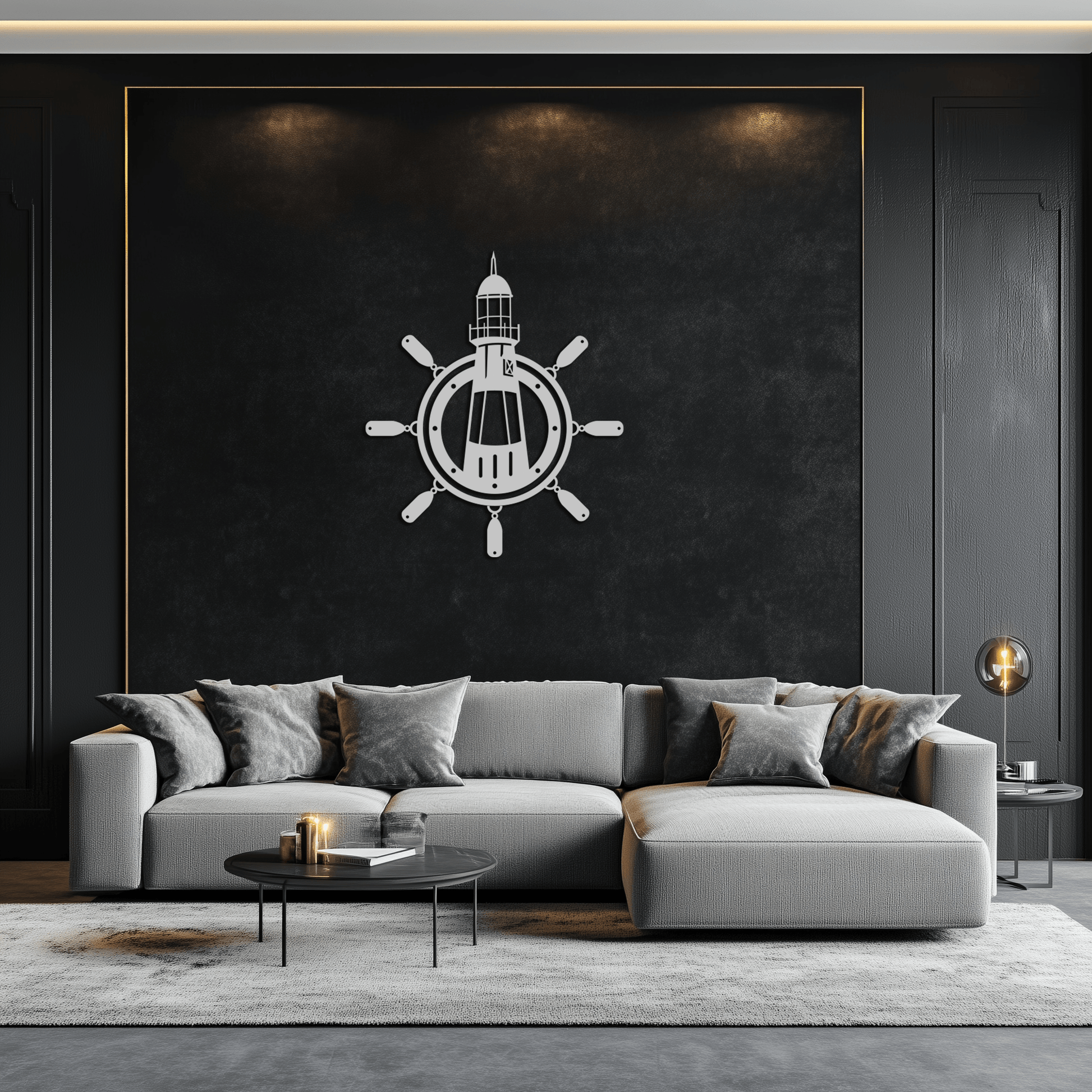Lighthouse and Ship Wheel Metal Wall Art - Nautical Steel Wall Decor - KAF028 - Tampa Home & Garden Store