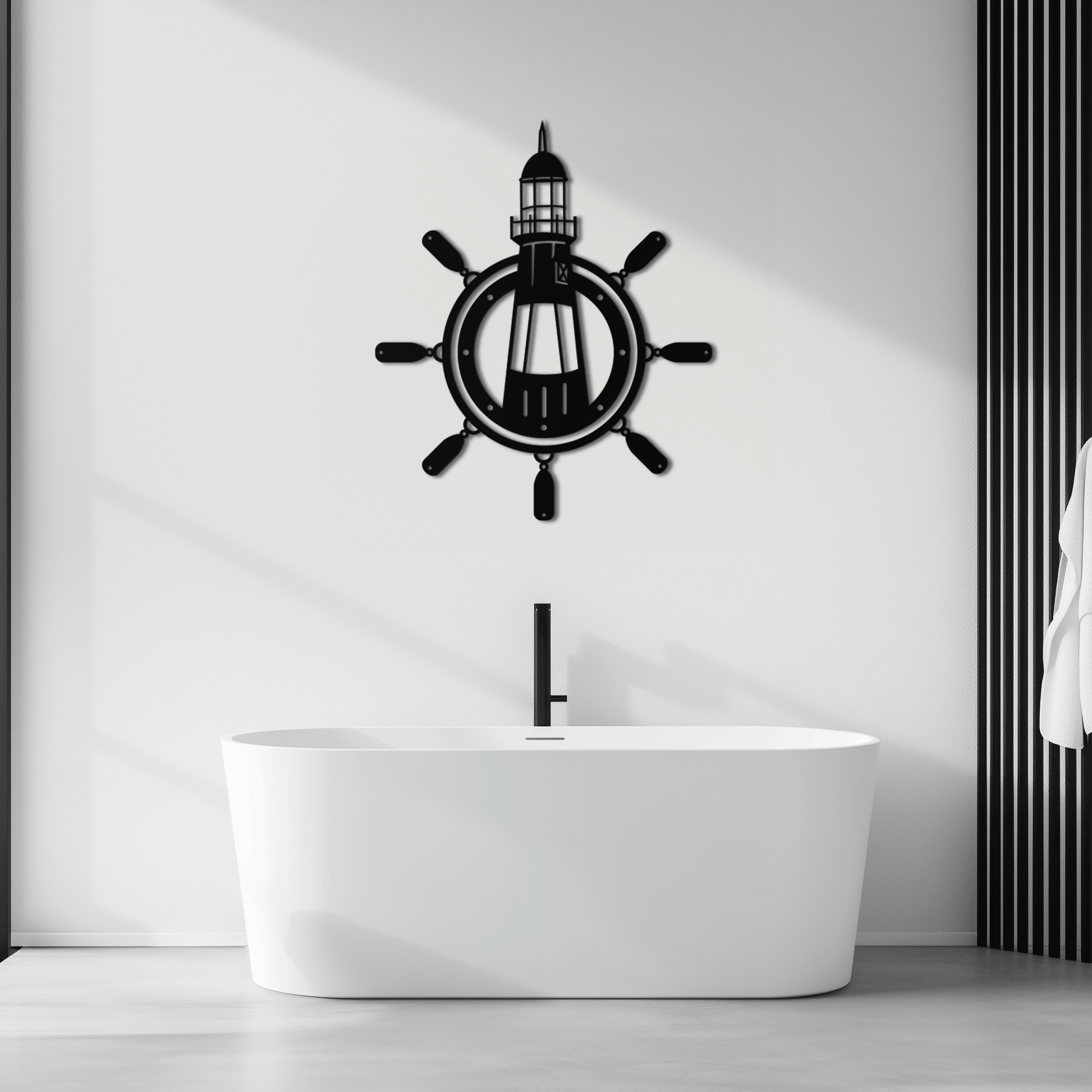Lighthouse and Ship Wheel Metal Wall Art - Nautical Steel Wall Decor - KAF028 - Tampa Home & Garden Store