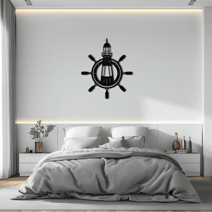 Lighthouse and Ship Wheel Metal Wall Art - Nautical Steel Wall Decor - KAF028 - Tampa Home & Garden Store