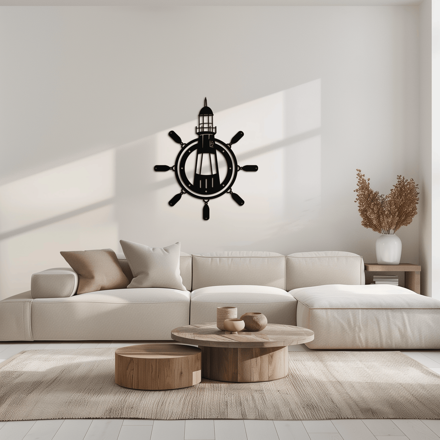 Lighthouse and Ship Wheel Metal Wall Art - Nautical Steel Wall Decor - KAF028 - Tampa Home & Garden Store