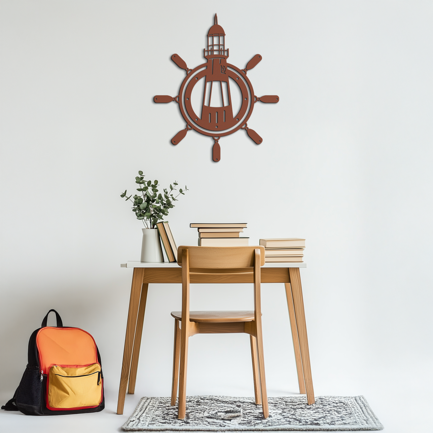 Lighthouse and Ship Wheel Metal Wall Art - Nautical Steel Wall Decor - KAF028 - Tampa Home & Garden Store