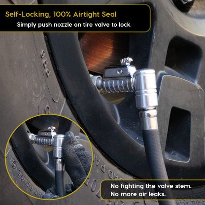 Lightning L2X Tire Inflator Hose Extension Self-Locking Nozzle | Patented Lock-on Air Hose Adapter for Tire Pumps (Open Flow) - Tampa Home & Garden Store