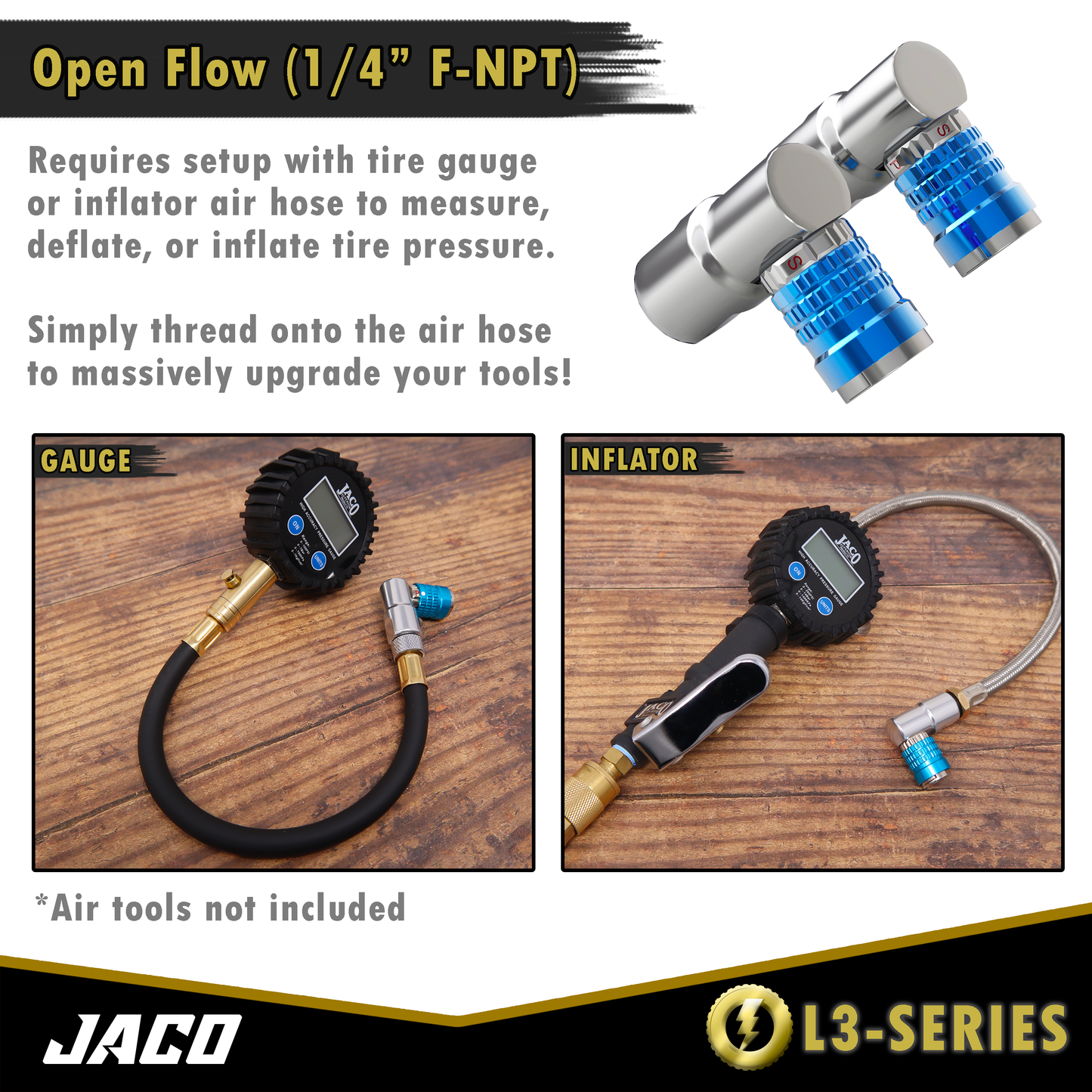 Lightning™ L3-Series Bike Tire Air Chuck - 1/4" F-NPT (Presta + Schrader Valves) | Open Flow (2 Pack) - Tampa Home & Garden Store