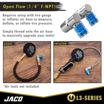 Lightning™ L3-Series Bike Tire Air Chuck - 1/4" F-NPT (Presta + Schrader Valves) | Open Flow (2 Pack) - Tampa Home & Garden Store