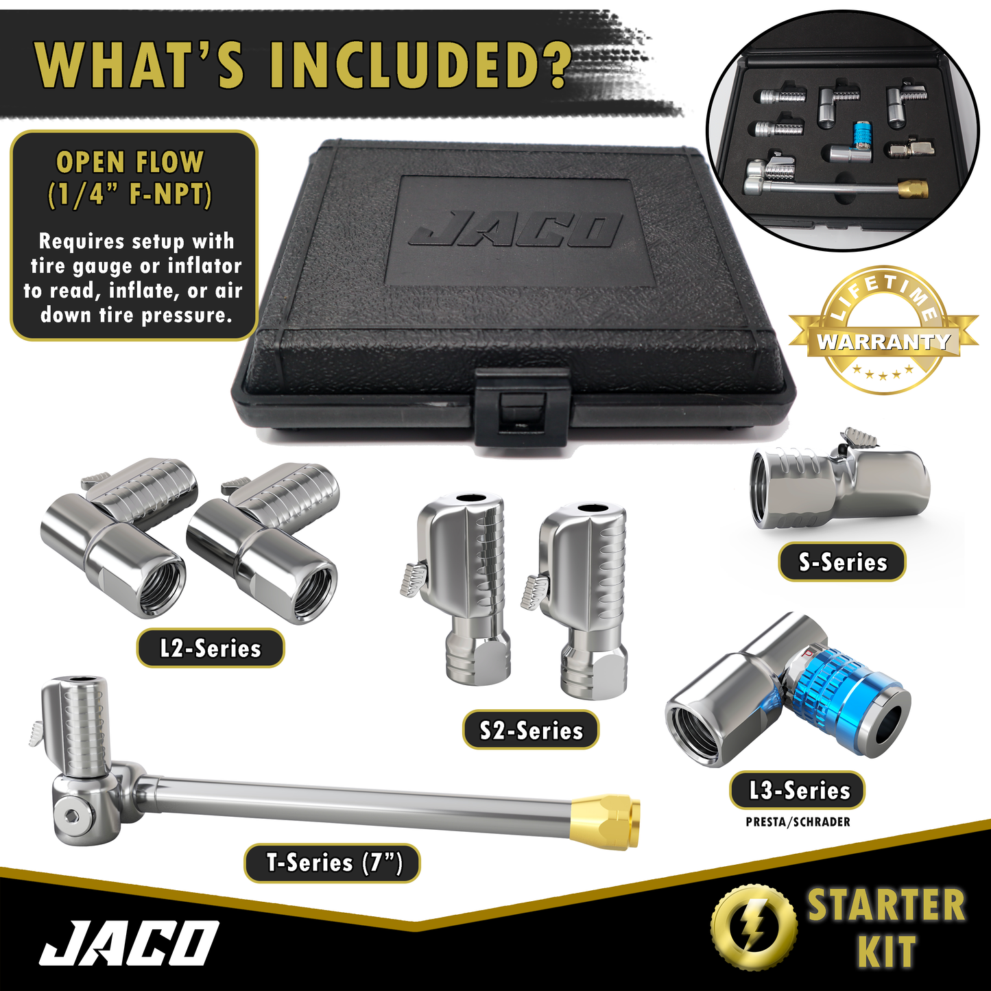 Lightning™ Tire Air Chuck Starter Kit - Patented | Open Flow, 1/4" F-NPT (Set of 7) - Tampa Home & Garden Store