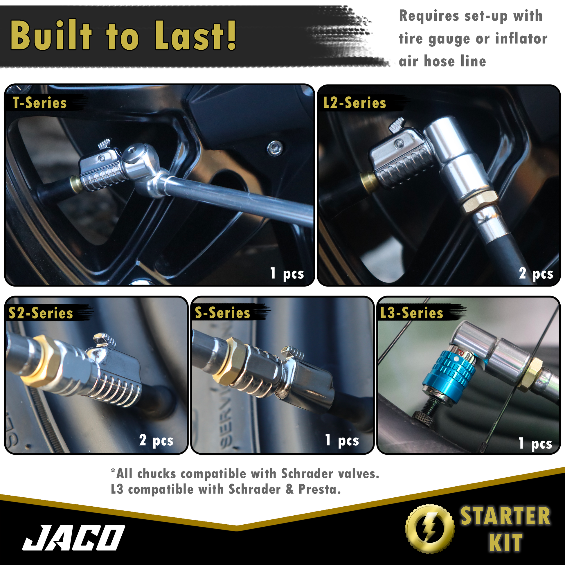 Lightning™ Tire Air Chuck Starter Kit - Patented | Open Flow, 1/4" F-NPT (Set of 7) - Tampa Home & Garden Store