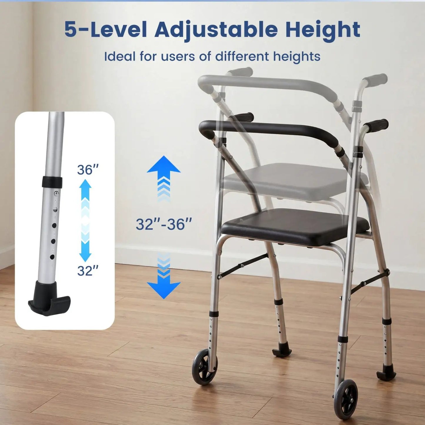 Lightweight Aluminum Mobility Walker with 2 Wheels