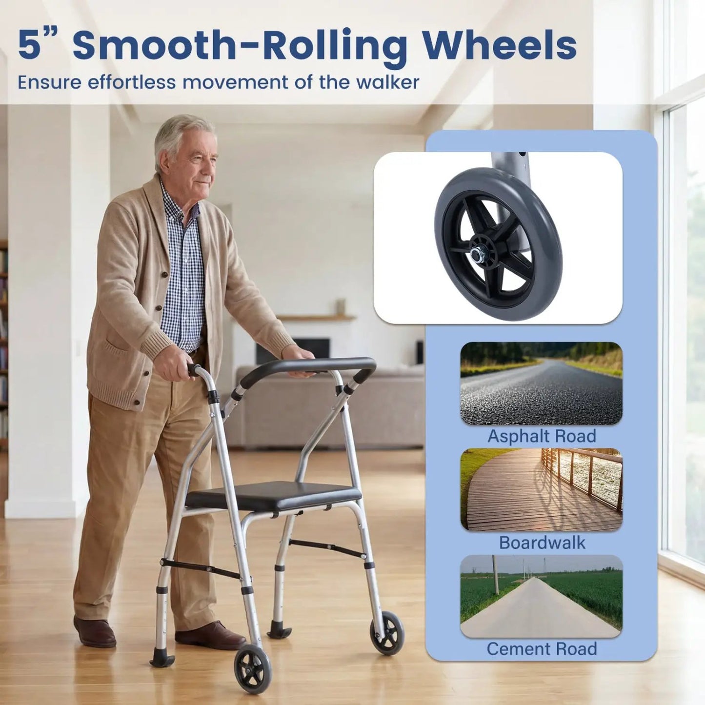 Lightweight Aluminum Mobility Walker with 2 Wheels