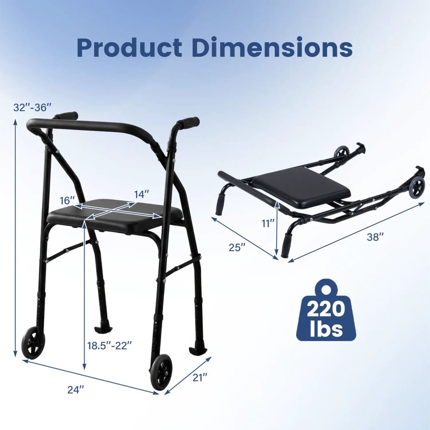 Lightweight Aluminum Mobility Walker with 2 Wheels