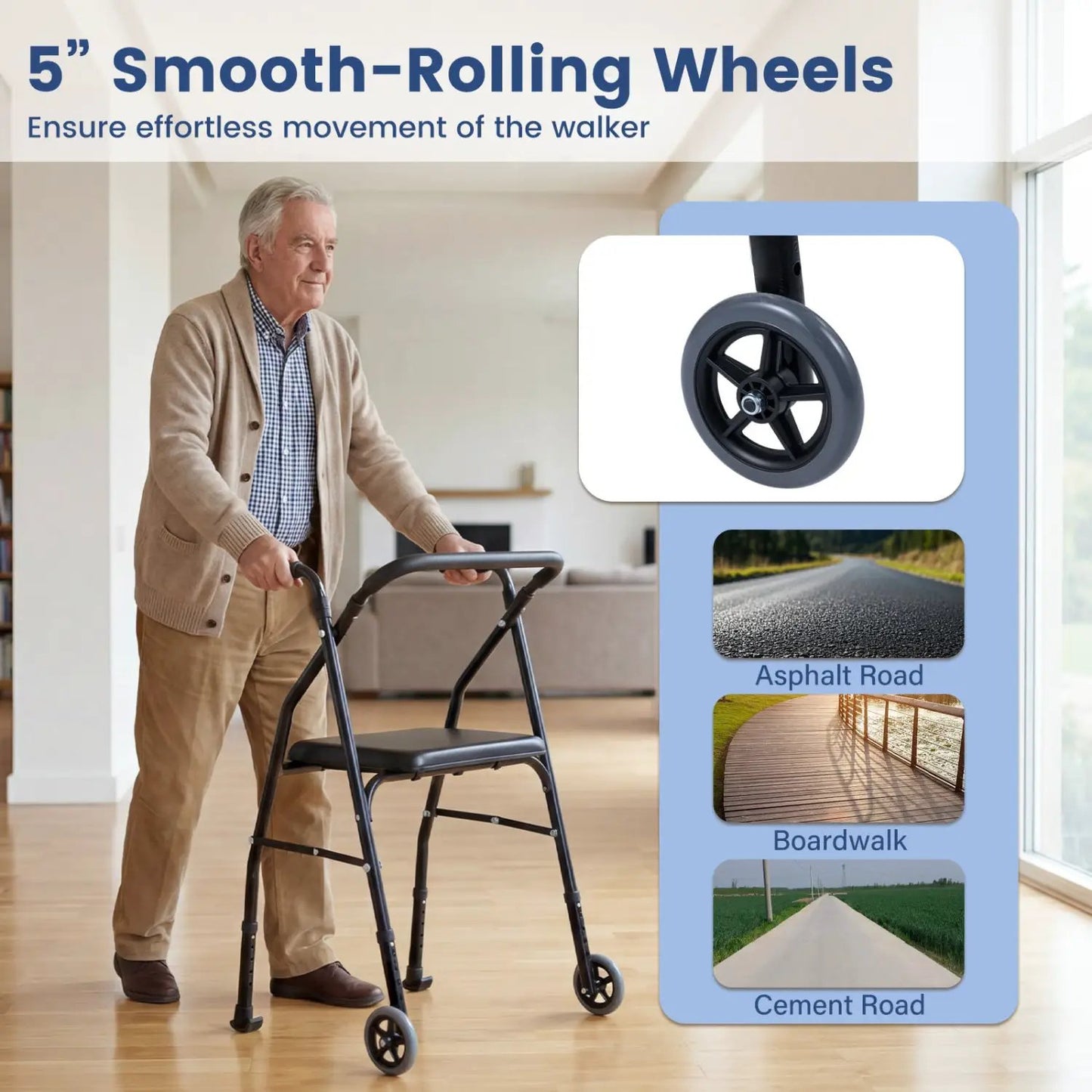Lightweight Aluminum Mobility Walker with 2 Wheels
