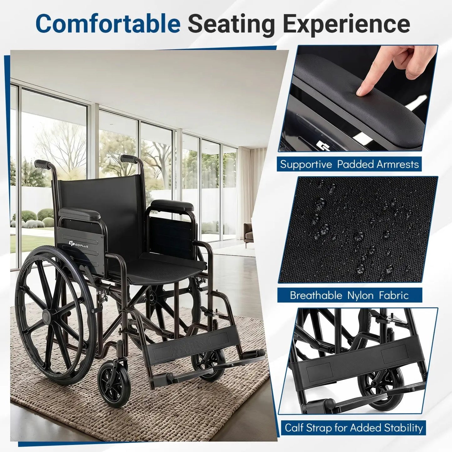 Folding Wheelchair for Adults with Swing Footrest