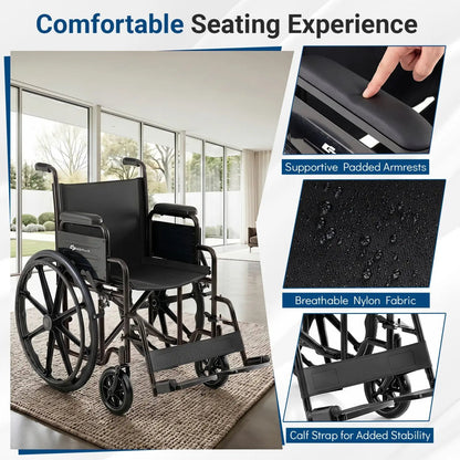 Folding Wheelchair for Adults with Swing Footrest