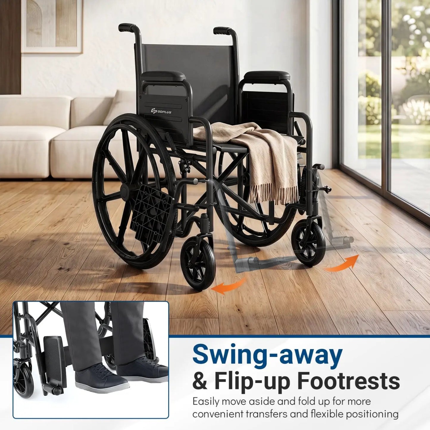 Folding Wheelchair for Adults with Swing Footrest