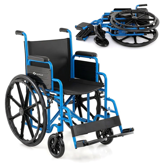 DirectDeals folding wheelchair for adults, blue frame with swing-away footrest and seat on Tampa Home & Garden Store