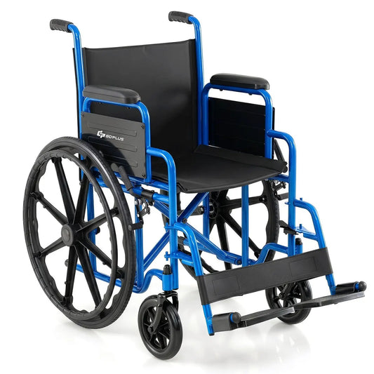 DirectDeals folding wheelchair for adults with swing-away footrest, blue, black upholstery on Tampa Home & Garden Store