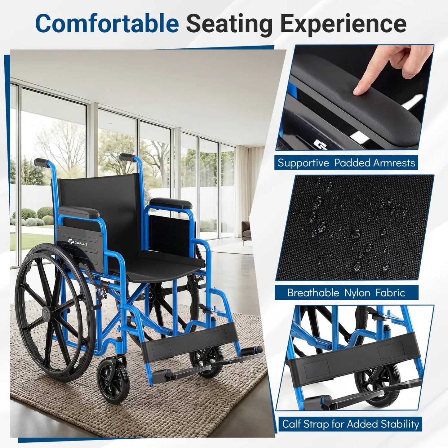 Folding Wheelchair for Adults with Swing Footrest
