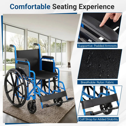 Folding Wheelchair for Adults with Swing Footrest
