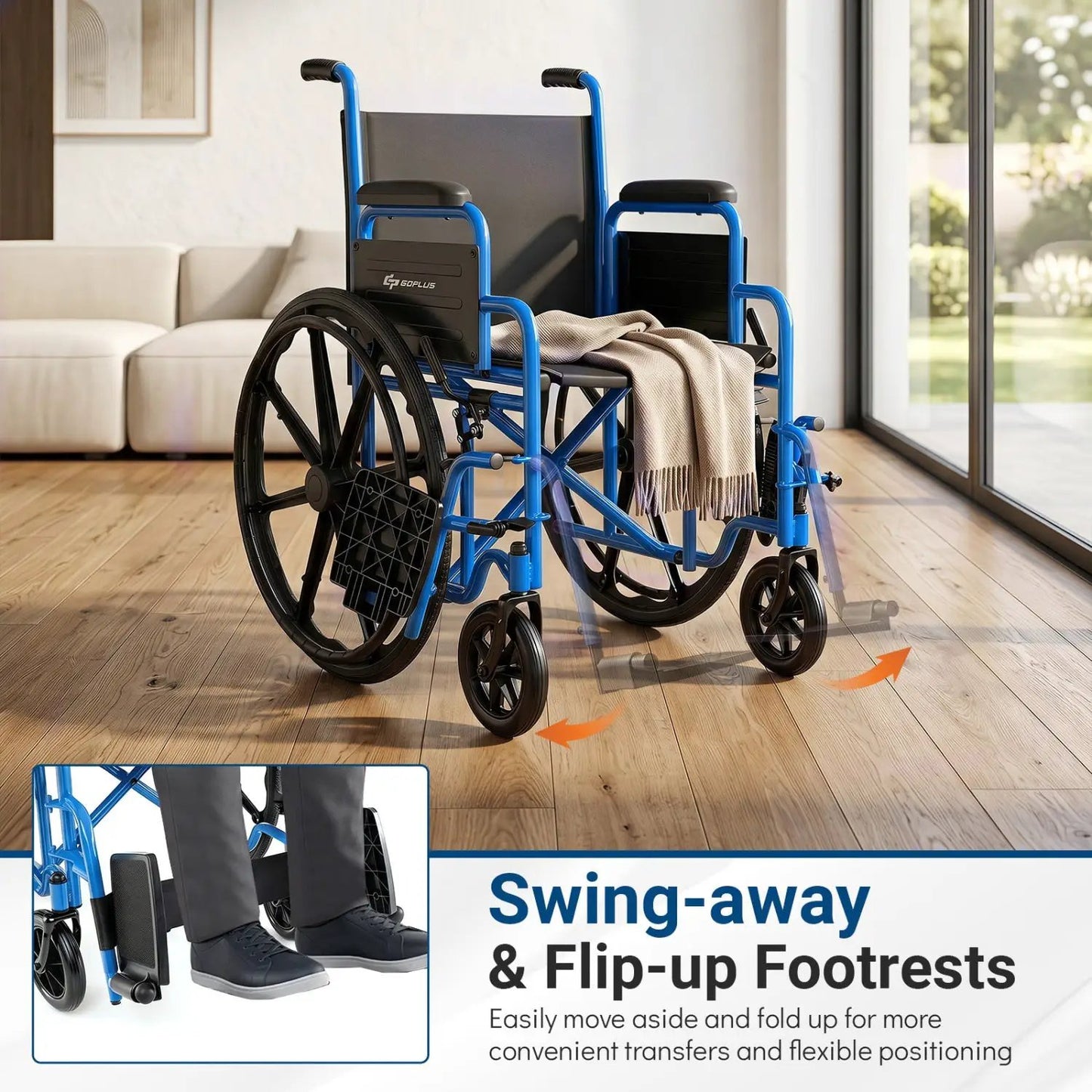 Folding Wheelchair for Adults with Swing Footrest