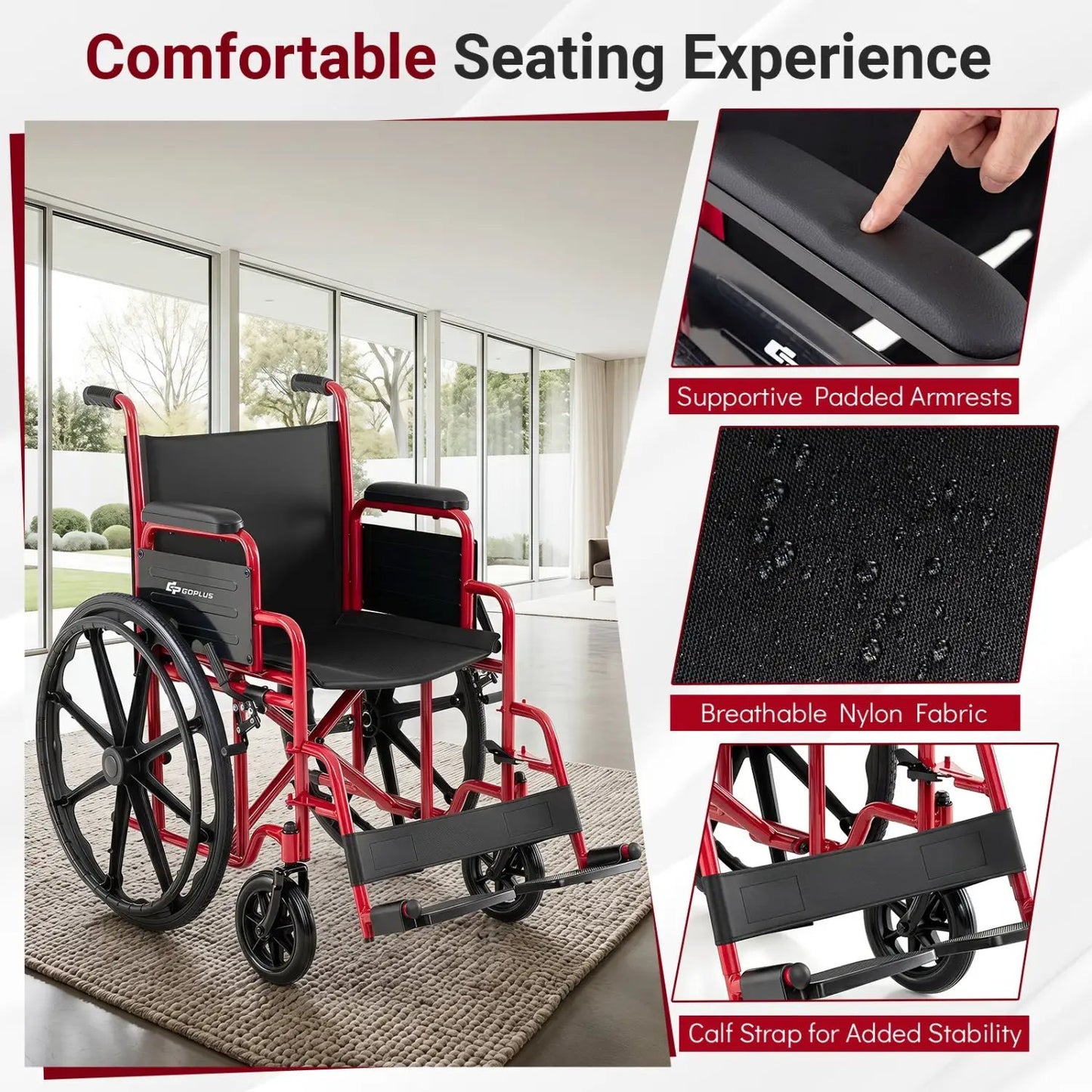 Folding Wheelchair for Adults with Swing Footrest