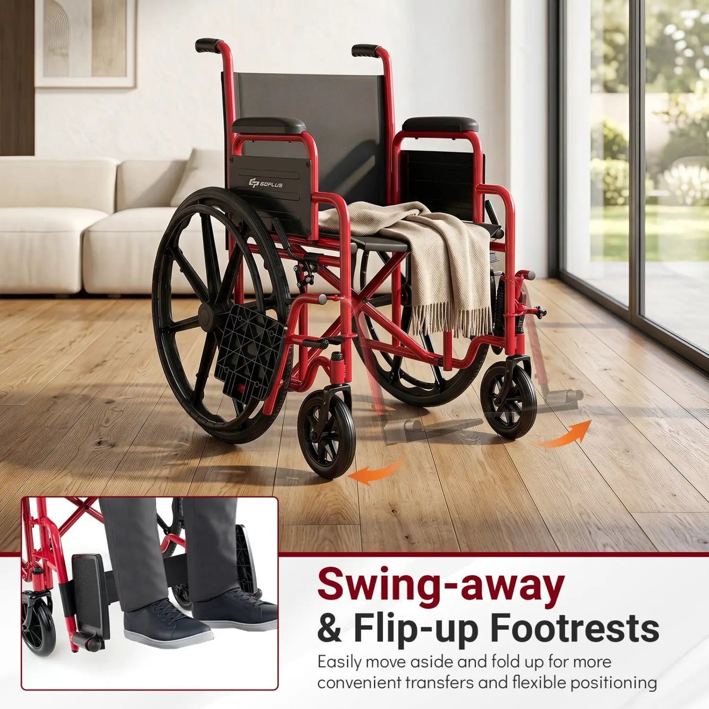 Folding Wheelchair for Adults with Swing Footrest