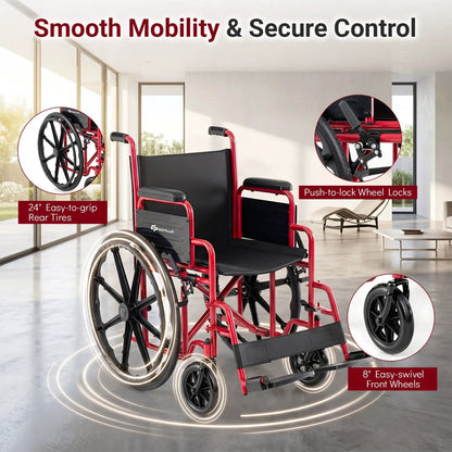 Folding Wheelchair for Adults with Swing Footrest