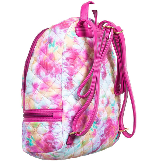 Alyssa Lightweight Nylon Backpack Purse multicolor tie-dye quilted fabric with pink straps on Tampa Home & Garden Store