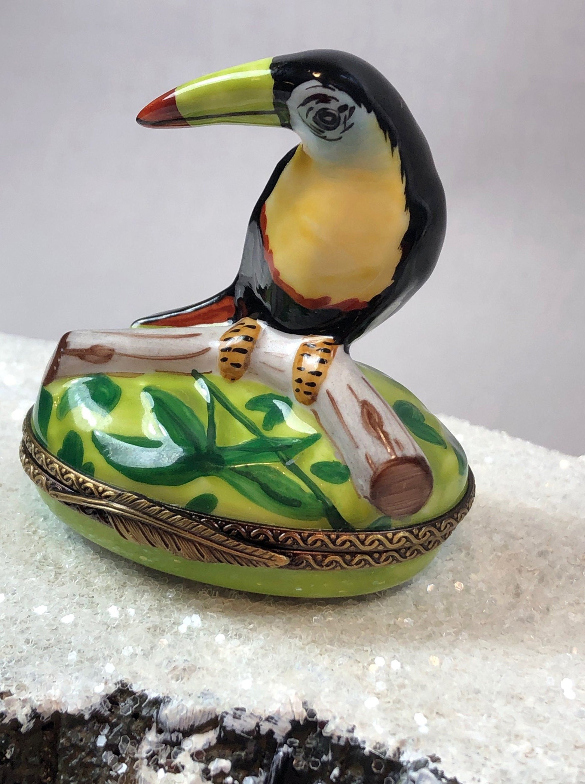 Limoges Box with Bird on Lid. Collectible Porcelain and Brass  Item Made in France. - Tampa Home & Garden Store