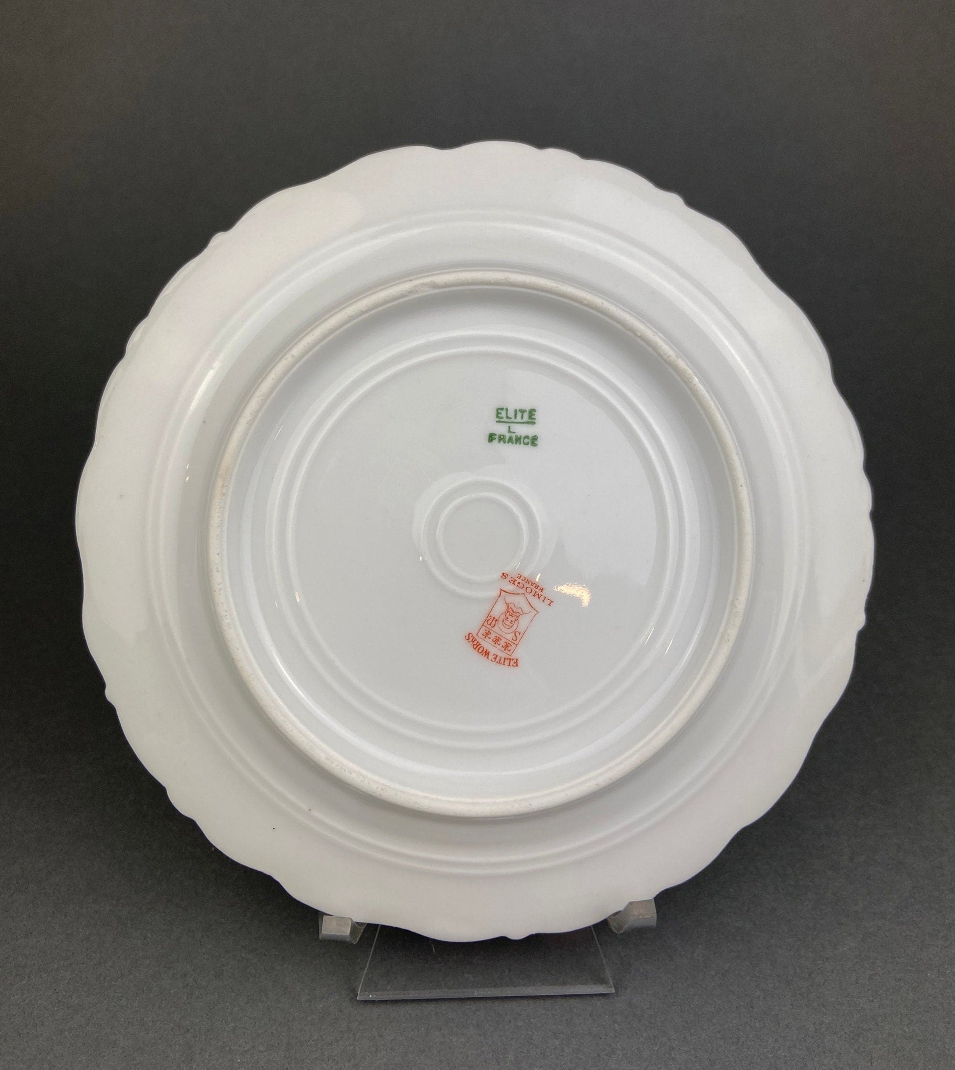 Limoges Elite Set of Five Bread, Salad, 8.75 inch Plates with Pink Roses and Scalloped Rim.  Antique Limoges Dishes. - Tampa Home & Garden Store