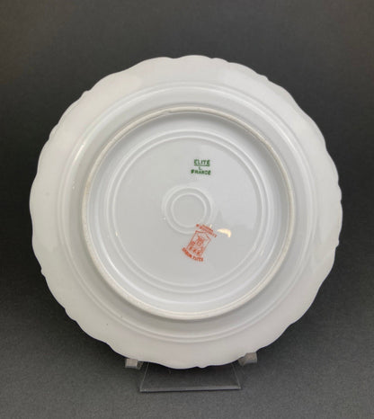 Limoges Elite Set of Five Bread, Salad, 8.75 inch Plates with Pink Roses and Scalloped Rim.  Antique Limoges Dishes. - Tampa Home & Garden Store
