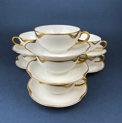Limoges Haviland Teacup and Saucer, Gold Scalloped Rim, Silver Anniversary Pattern - Tampa Home & Garden Store