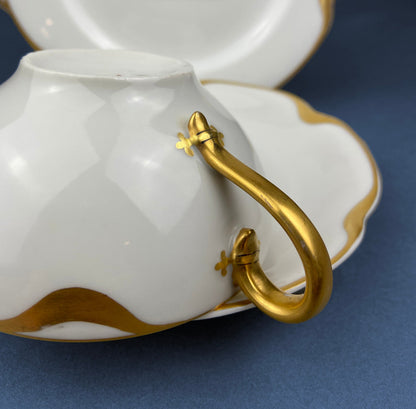Limoges Haviland Teacup and Saucer, Gold Scalloped Rim, Silver Anniversary Pattern - Tampa Home & Garden Store