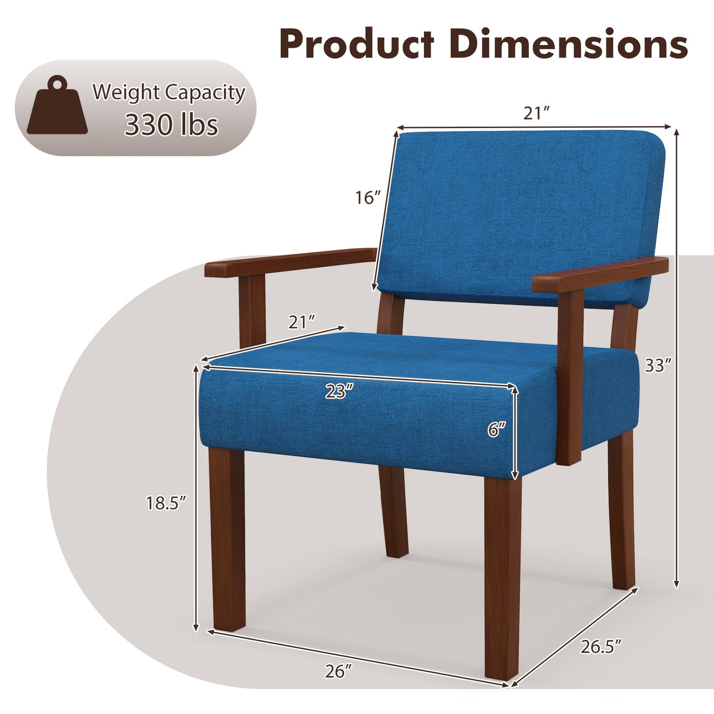 Linen Accent Chair Living Room Chair with Soft Padded Seat and Backrest-Blue