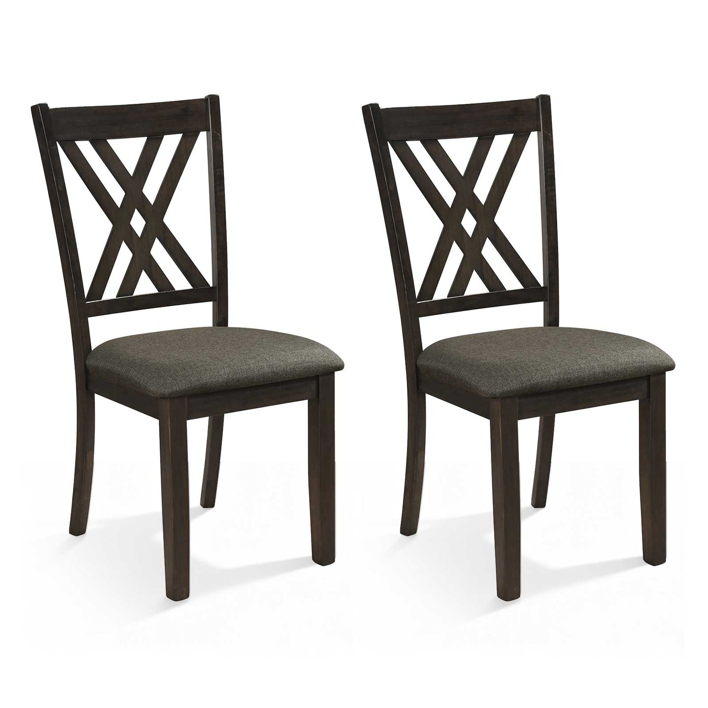 Linen Fabric Upholstered Wooden Dining Chair Set of 2 with Rubber Wood Frame for Dining Room