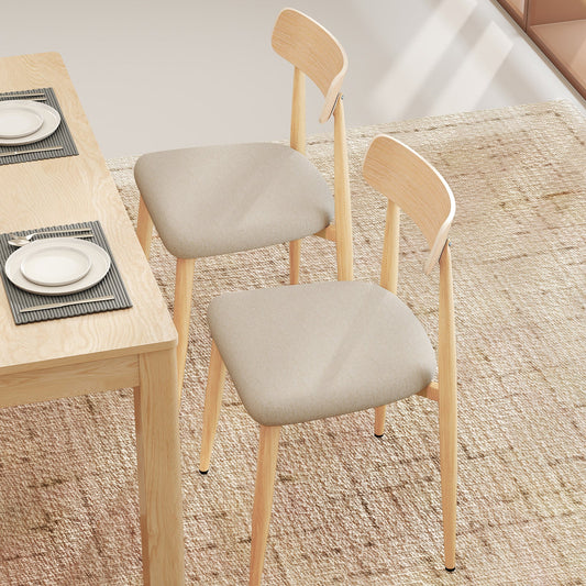 Linen Fabric Upholstered Modern Dining Chair Set of 2 with Padded Seat and Curved Back-Oak