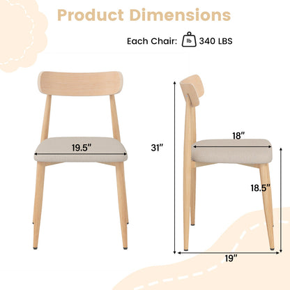 Linen Fabric Upholstered Modern Dining Chair Set of 4 with Padded Seat and Curved Back-Oak