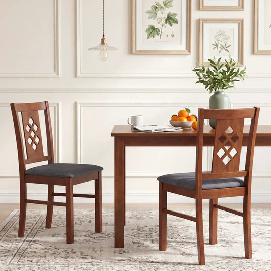 Upholstered dining chairs set of 2 with wood frame brown finish and gray upholstered seats DirectDeals on Tampa Home & Garden Store