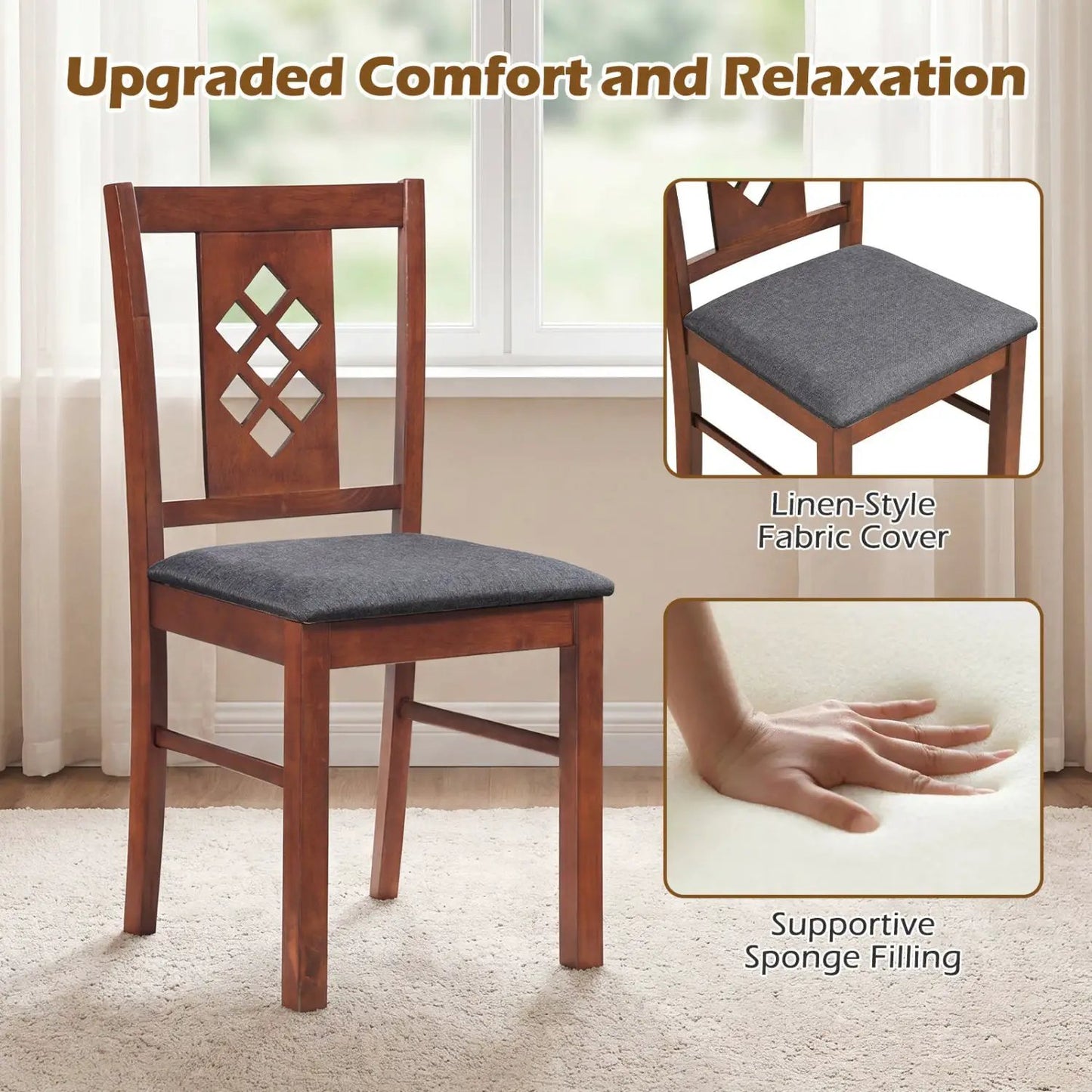 Upholstered Dining Chairs Set with Wood Frame
