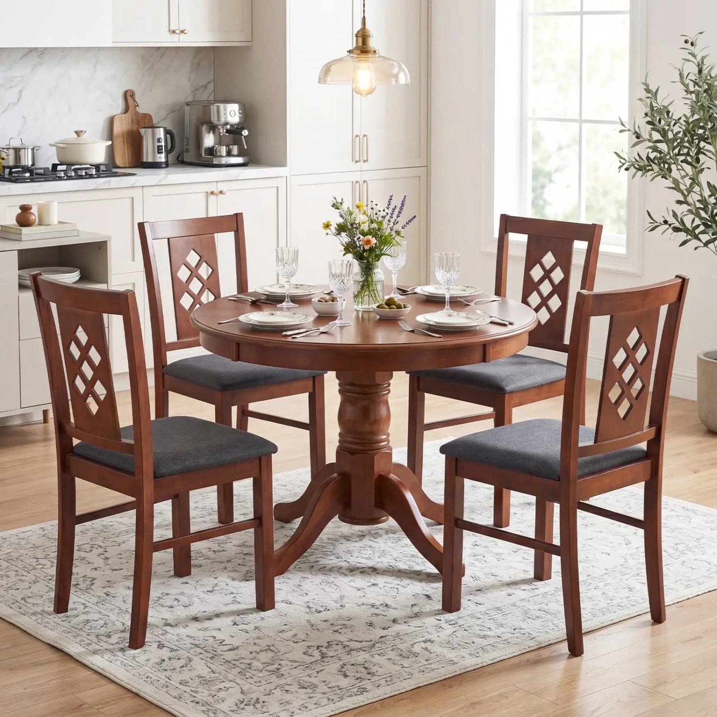 Upholstered Dining Chairs Set of 4 Wood Frame