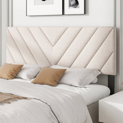 Cabecero tapizado de lino para camas de tamaño matrimonial y queen - Beige
