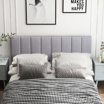 Cabecero tapizado de lino con patas de madera maciza y ancho ajustable - Gris