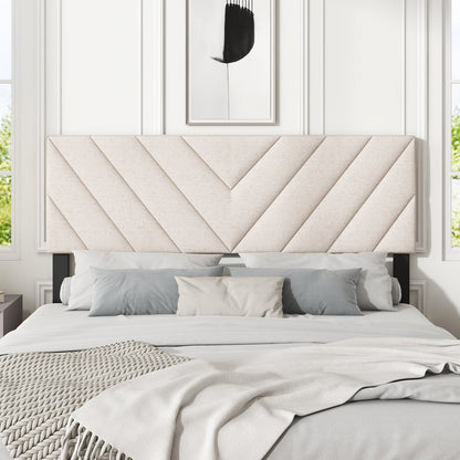 Cabecero tapizado de lino para camas de tamaño matrimonial y queen - Beige