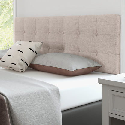 Cabecero tapizado en lino con patas de madera maciza de caucho - Beige