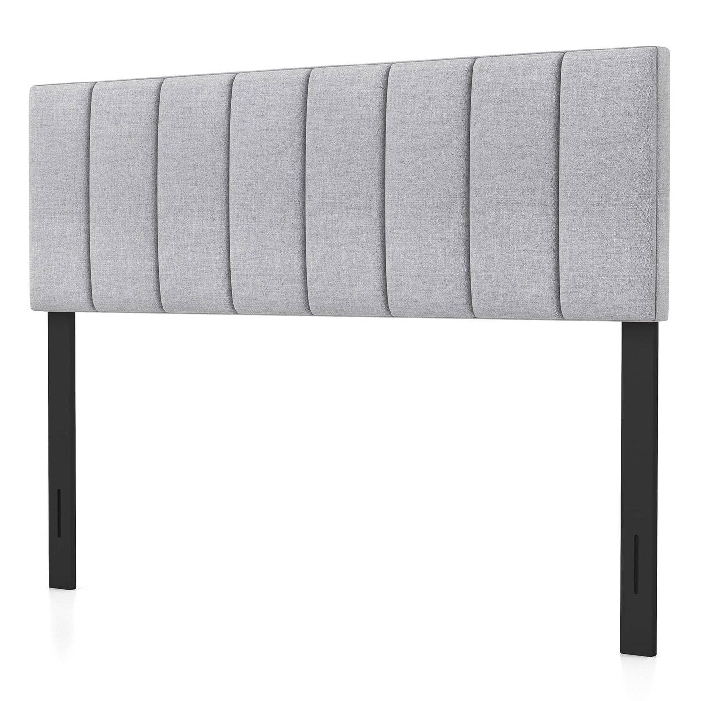 Cabecero tapizado de lino con patas de madera maciza y ancho ajustable - Gris
