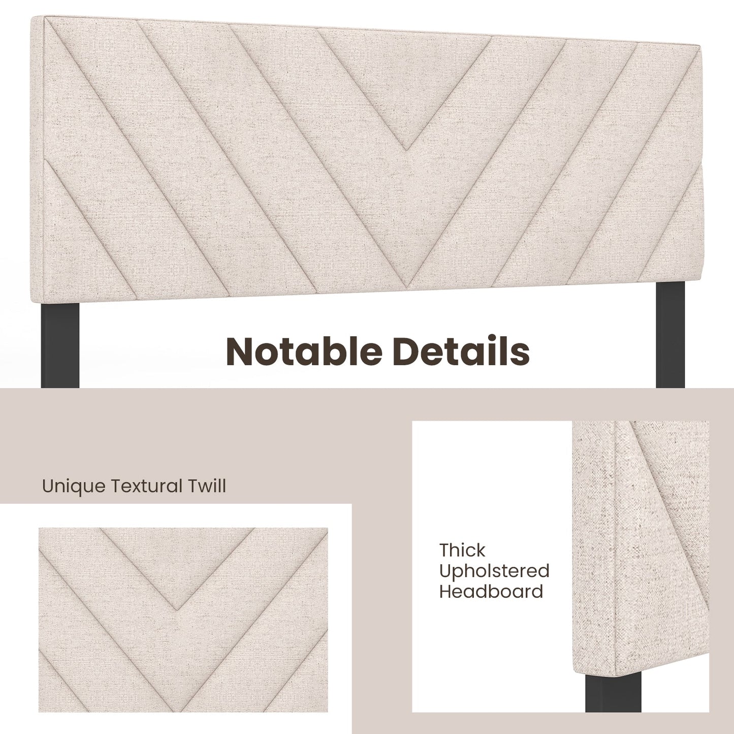 Cabecero tapizado de lino para camas de tamaño matrimonial y queen - Beige