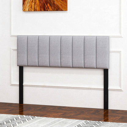 Cabecero tapizado de lino con patas de madera maciza y ancho ajustable - Gris