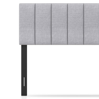Cabecero tapizado de lino con patas de madera maciza y ancho ajustable - Gris