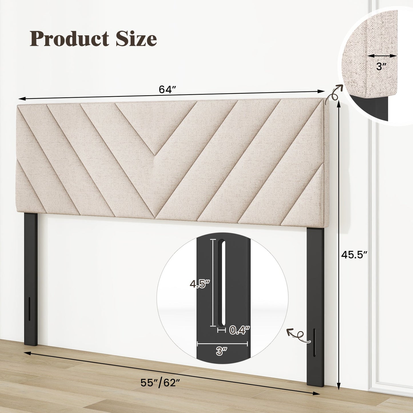 Cabecero tapizado de lino para camas de tamaño matrimonial y queen - Beige
