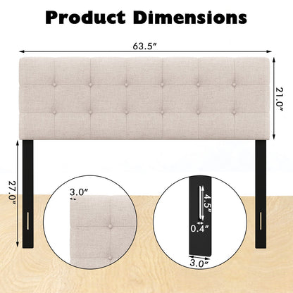 Cabecero tapizado en lino con patas de madera maciza de caucho - Beige
