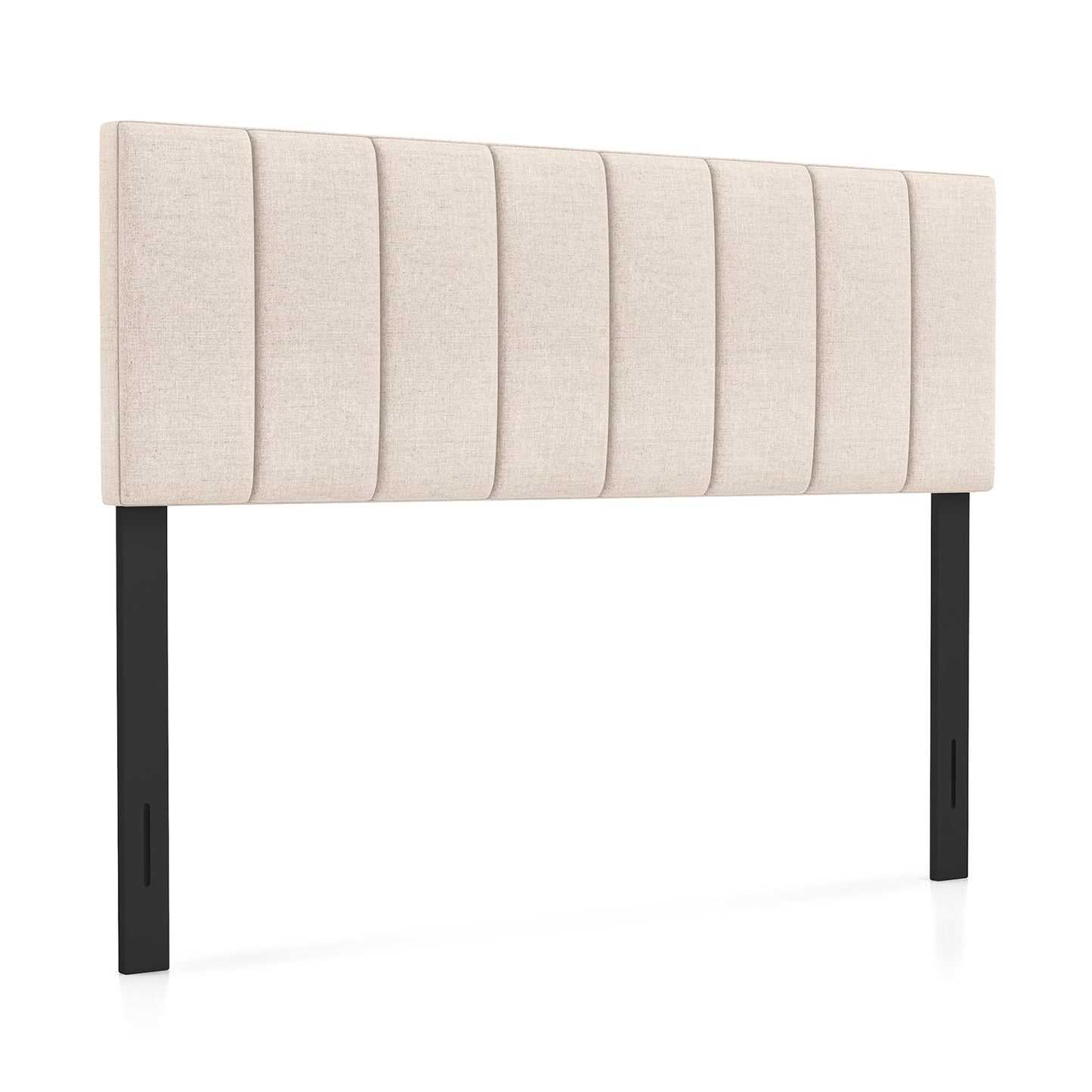 Cabecero tapizado de lino con patas de madera maciza y ancho ajustable - Gris