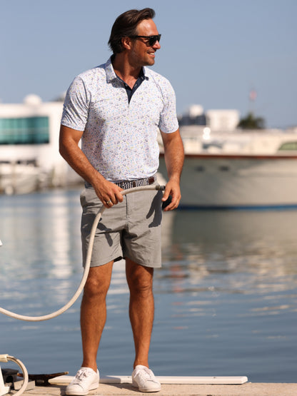 Links Print Polo by White Water Life, light polo with pastel print on Tampa Home & Garden Store